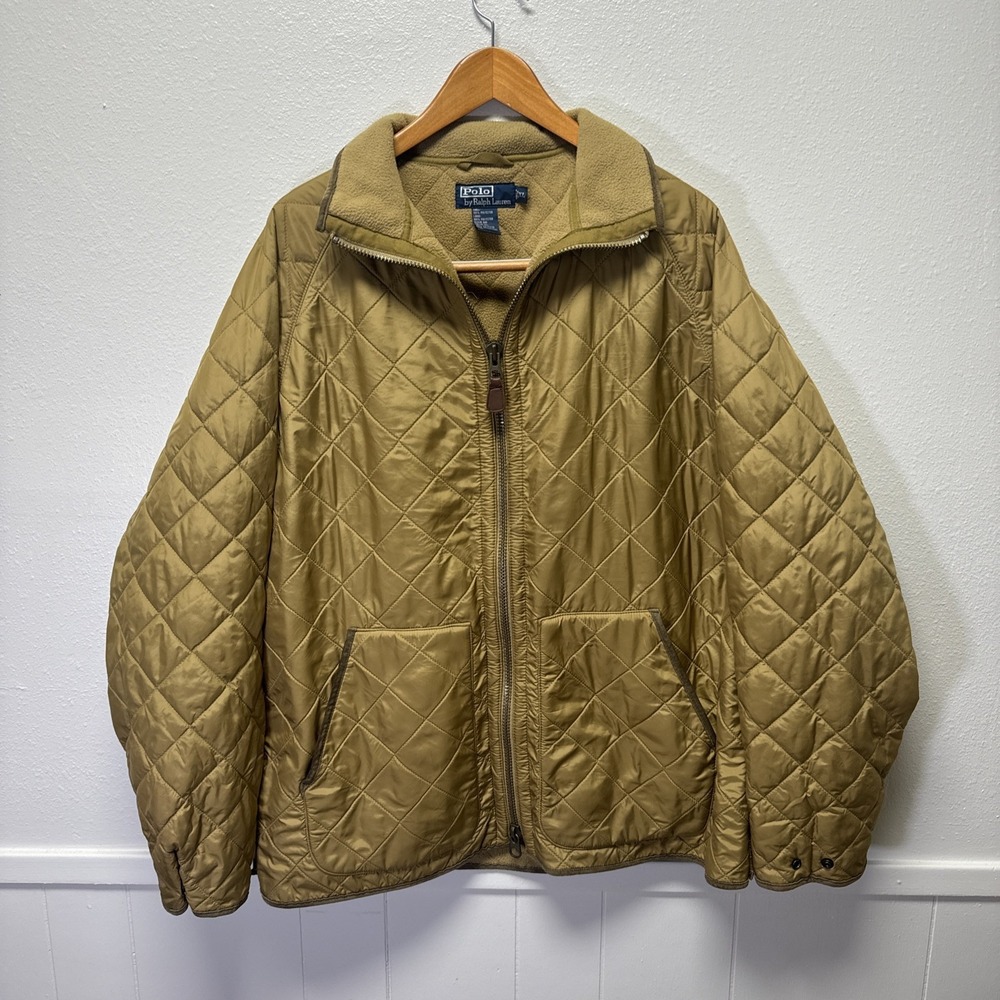Vtg Polo Ralph Lauren Riding Jacket Mens XLarge Tan Quilted Fleece Lined 90s